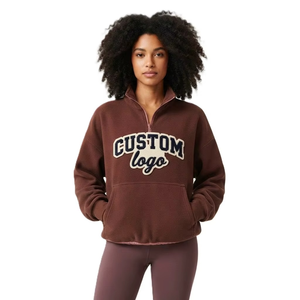 Embroidered Cropped Top Wholesale Custom Sweatshirt Thermal 100%Polyester Oversized Loose Quarter-Zip <b>Jacket</b> USA Women's Hoodies - Product Image 1