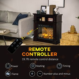 Caminetto Elettrico Autoportante Marrone con Fiamma LED Effetto Legna, Mensola e Telecomando (1400W) - Product Image 5