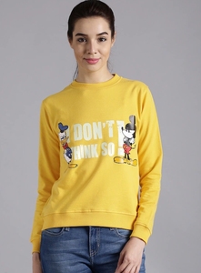 <b>Women's</b> Yellow Printed Crew Neck Sweatshirt Regular Fit Full Sleeve Knitted Cotton Autumn Wear - Product Image 4