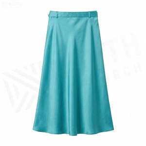 Jupe trapèze en satin pour femme, longueur mi-mollet, couleur unie avec ceinture, style élégant, toutes saisons - Product Image 2