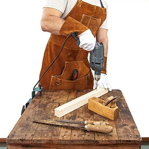 Best Quality Heavy-Duty Construction Welders Sleeveless Apron Men Cowhide Split Leather Welding Cover Flame-Resistant Pockets - Product Image 2