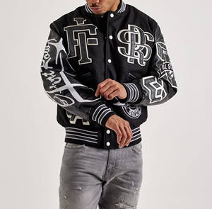 Veste de baseball de haute qualité pour hommes, veste varsity personnalisée avec broderies en cuir, veste letterman avec manches en cuir véritable - Product Image 3