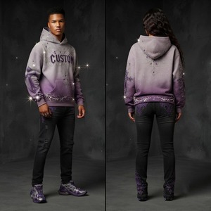 Sudadera con Capucha Extra Grande Unisex con Cruz Gótica de Pedrería, 100% Algodón Ecológico, Ropa Urbana de Invierno - Product Image 3