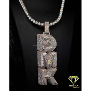DMK 925 Sterling <b>Silver</b> GIA Certified Lab Grown Moissanite <b>Initial</b> Pendant <b>Necklace</b> 18k Gold & Rhodium Plated Hip Hop Jewelry - Product Image 2