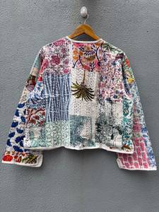 Bohemian Patchwork Cotton Jacket V-Neck Full Sleeve Embroidered Button <b>Up</b> Casual Outerwear Women's All season gift for her - Product Image 2