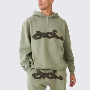 Ensemble de survêtement léger coupe droite pour homme, vert, à capuche, coupe-vent, avec pantalon et sweat-shirt décontractés, imprimé lettres, 100 % coton - Product Image 4