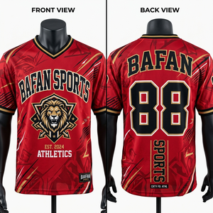 Maillot de football en poly mesh 180 GSM rouge, noir et or, impression par sublimation personnalisée, maillot de football tendance - Product Image 1