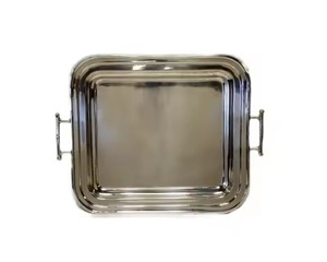 Bandeja de Servir Ovalada de Metal Plateado con Asas de Cuerno Negro, Decorativa y de Lujo para el Hogar, para Frutas y Desayunos - Product Image 3