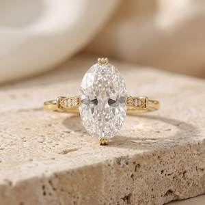 Anillo de Diamante Ovalado de 3.01CT Cultivado en Laboratorio con Oro Sólido de 14K, Anillo de Compromiso de Lujo para Enamorados - Product Image 1