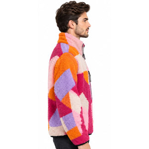 New Arrival Geometric Print <b>Fleece</b> Jacket Stand Collar Zipper Warm Winter Casual Coat Thick Polyester <b>Sherpa</b> Lining - Product Image 4