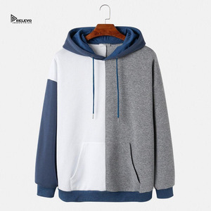 เสื้อฮู้ดบล็อกสีสำหรับผู้ชาย ทรงโอเวอร์ไซส์ ผ้าเฟรนช์เทอร์รี่ คอตตอนผสมโพลีเอสเตอร์ สวมใส่สบายๆ สำหรับฤดูใบไม้ร่วง - Product Image 1