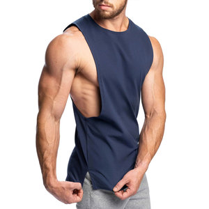 Débardeur sans manches bleu marine pour homme, col rond, tricoté ajouré en coton, couleur unie, décontracté, respirant, pour l'entraînement - Product Image 2