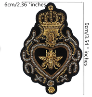 Applique décorative de luxe Crown Bee faite à la main, indienne, en fil 3D en relief, écologique, lavable, résistante à l'eau, personnalisable, à coudre