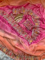 Sari en satin spécial festival, sari en satin royal avec broderie, sari en satin classique de créateur, sari en satin élégant pour soirée