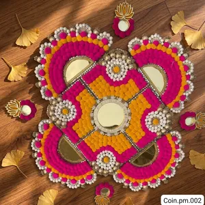 Decoración de Piso de Fieltro No Tejido Hecha a Mano para Diwali, Forma Geométrica, Decoración de Entrada Interior para el Hogar, Estilo Bohemio en Rosa, Amarillo y Blanco - Product Image 5
