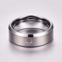 Bague en carbure de tungstène argenté avec motif de crâne gravé, alliance brossée à bords biseautés pour homme, bijoux punk et motard en gros