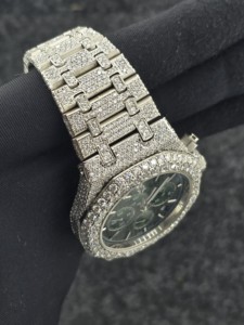 Reloj Cronógrafo Octagonal de Acero Inoxidable de Lujo para Hombre, Esfera Verde, Brazalete con Pedrería, Movimiento de Cuarzo Analógico, Cierre Desplegable - Product Image 6