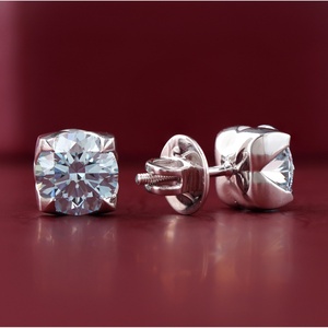 14K White Gold <b>Fine</b> <b>Stud</b> <b>Earrings</b> 3.29 CT Blue Round Lab Grown Diamond Cushion Bezel <b>Studs</b> - Product Image 3