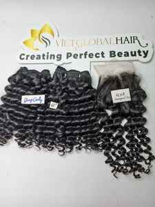 Vente en gros 100% extensions de cheveux vietnamiennes à cuticule alignée brutes non transformées, faisceaux bouclés profonds et ensemble de perruque du vendeur - Product Image 5
