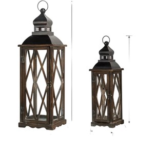 Lanternes à bougies en bois de qualité supérieure, ensemble décoratif de 2 lanternes vintage en bois vieilli et métal, pour intérieur et extérieur - Product Image 3