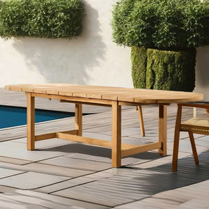 Mesa de comedor ovalada de teca maciza de diseño moderno y elegante con tapa de listones para el hogar, Hotel, Villa, parque, muebles de comedor - Product Image 1