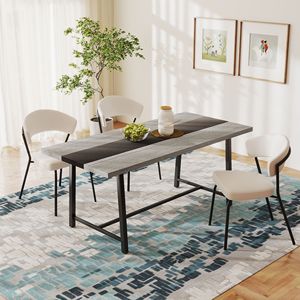 Tavolo da Cucina Industriale per 8 Persone, Tavolo da Pranzo Allungabile da 180 cm con Ampio Piano Grigio e Gambe in Acciaio per Sala da Pranzo - Product Image 2