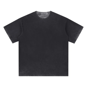 เสื้อยืดโอเวอร์ไซส์สีดำผ้าฝ้าย 100% สไตล์วินเทจฟอกสี  ปักโลโก้ได้ตามต้องการ  แขนสั้น หนัก  สำหรับผู้ชายและผู้หญิง - Product Image 3