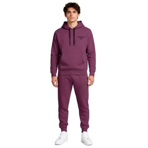 Unisex Purple Hooded Fleece-Lined Streetwear Tracksuit <b>Set</b> 100% Cotton Sweatshirt Pants Drawstring Closure Front Logo Regular - Product Image 1