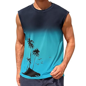 Débardeur sans manches dégradé pour homme, col rond, imprimé palmiers, style décontracté, respirant, tricoté, en polyester - Product Image 1
