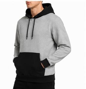 Sweat-shirt à capuche pour homme, coupe classique, décontracté, pour l'automne, en tissu tricoté, coupe-vent numérique, avec poches, couleur unie gris et noir - Product Image 2