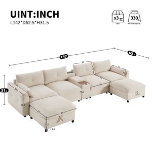 142 ''Video-migliorato componibile sezionale ciniglia divano portabicchieri ampio sedile mobile pouf 6 posti U soggiorno - Product Image 2