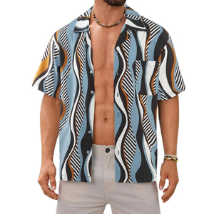 Camisas de Playa de Manga Corta con Botones para Hombre, Diseño Clásico Hawaiano en Negro, Tela Twill, OEM ODM - Product Image 2