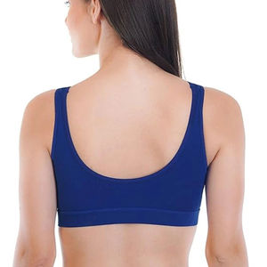 Women's <b>Blue</b> V-Neck Yoga Sports <b>Bra</b> Medium Support Breathable Seamless Design Solid Color Non-Convertible Straps - Product Image 3