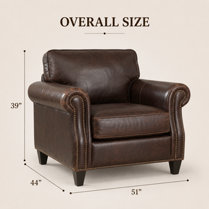 Sillón de Cuero Genuino Clásico con Brazos Enrollados y Remaches Decorativos, Sofá Individual Cómodo para Sala de Estar o Dormitorio - Product Image 3