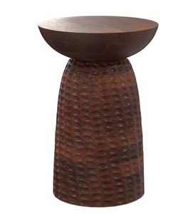 23 Inch Contemporary Mango Wood <b>Tall</b> Accent Side Table Dark Brown Handcrafted Textured <b>Stool</b> for Living Room Bedroom Entryway - Product Image 2