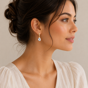 Boucles d'oreilles en opale dendritique de 26 à 27 mm avec fil d'oreille en zircon, forme brute, argent sterling 925 plaqué or 18 carats - Product Image 5