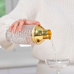 Shaker à cocktails en verre à motif quadrillé 380 ml, en acier inoxydable 18/8 durable avec passoire intégrée, outil de barman, shaker Martini Cobbler - Product Image 3
