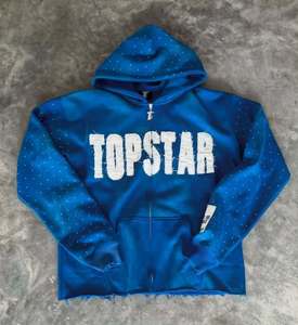 เสื้อฮู้ดดี้ผู้ชายคุณภาพพรีเมียม ซิปหน้า ปักลายเต็มตัว ประดับคริสตัล ผ้าฟลีซหนานุ่ม ทรงโอเวอร์ไซส์ สีน้ำเงินรอยัล - Product Image 6