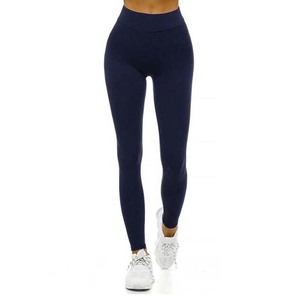 High Waist Full Length Solid Yoga <b>Leggings</b> Seamless Elastic Waist Sports Fitness Wear Pants Navy Blue - Product Image 1
