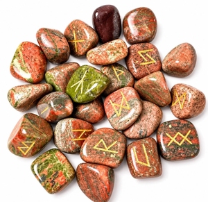 Pierres de runes gravées en unakite naturelle, ensemble de pierres roulées, symboles en cristal poli pour la divination et la guérison Reiki, acheter chez Ruhi agate - Product Image 4