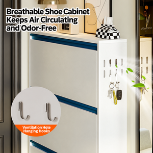 Meuble à chaussures moderne et fin avec 3 compartiments rabattables, pieds surélevés, organisateur minimaliste gain de place pour entrée de maison - Product Image 3