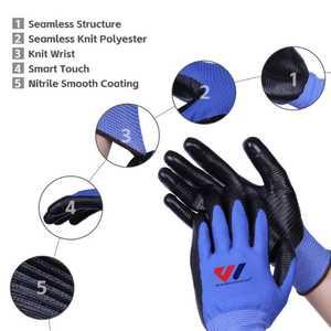 Gants de sécurité légers et respirants en nitrile enduit de PU, en nylon tricoté, pour mécaniciens, ateliers d'assemblage et travaux quotidiens - Product Image 2