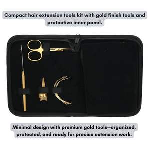 Kit d'outils professionnels pour extensions de cheveux noirs avec pince à extensions, outil à crochet pour extensions adhésives, aiguilles à coudre courbées et mini-ciseaux - Product Image 5