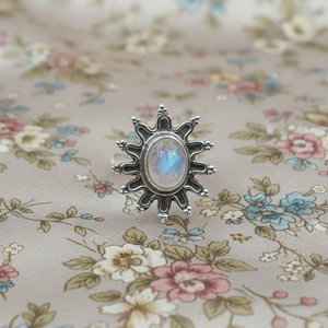 Natural Rainbow Moonstone Sunburst <b>Ring</b> 925 Sterling <b>Silver</b> Handmade Boho <b>Statement</b> <b>Ring</b> Rose Gold Yellow Gold Plated Jewelry - Product Image 4