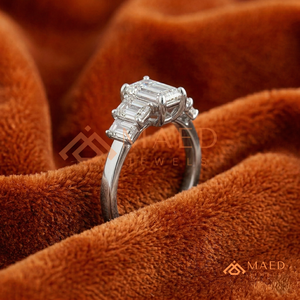 925 Sterling <b>Silver</b> <b>Emerald</b> Cut Moissanite/Diamond Engagement <b>Ring</b> for Women, Five Stone <b>Ring</b> with Step Cut Side Diamonds - Product Image 2