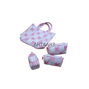 Large Capacity Vintage Women's Quilted Cotton Cosmetic Bag Zipper Soft Travel Toiletry Pouch Puffy Tote Bags for Beach Use Open - Product Image 6