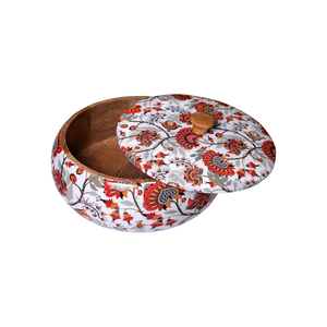 Premium Handcrafted Mango Wood Roti <b>Box</b> with Lid Tropical <b>Floral</b> Printed Wooden Casserole Hot Pot for Kitchen & Dining - Product Image 5