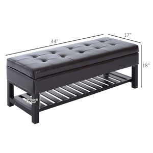 Panca contenitore imbottita in similpelle marrone scuro con scarpiera da 44 pollici - Product Image 3