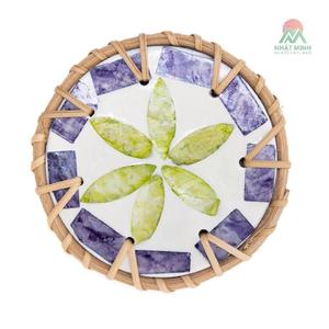 Sous-verres ronds en nacre NHAT MINH avec motif floral, tapis et dessous-de-plat faits à la main de style oriental - Product Image 6