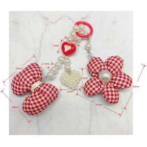 Adorable colgante de tela a cuadros, colgante clásico con lazo y flor, colgante con corazón de perlas y cuentas, colgante para uso diario para mayores de 14 años. - Product Image 4
